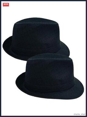 2 Pack Classic Fedora Hats Short Brim Trilby Panama Caps Jazz Hat
